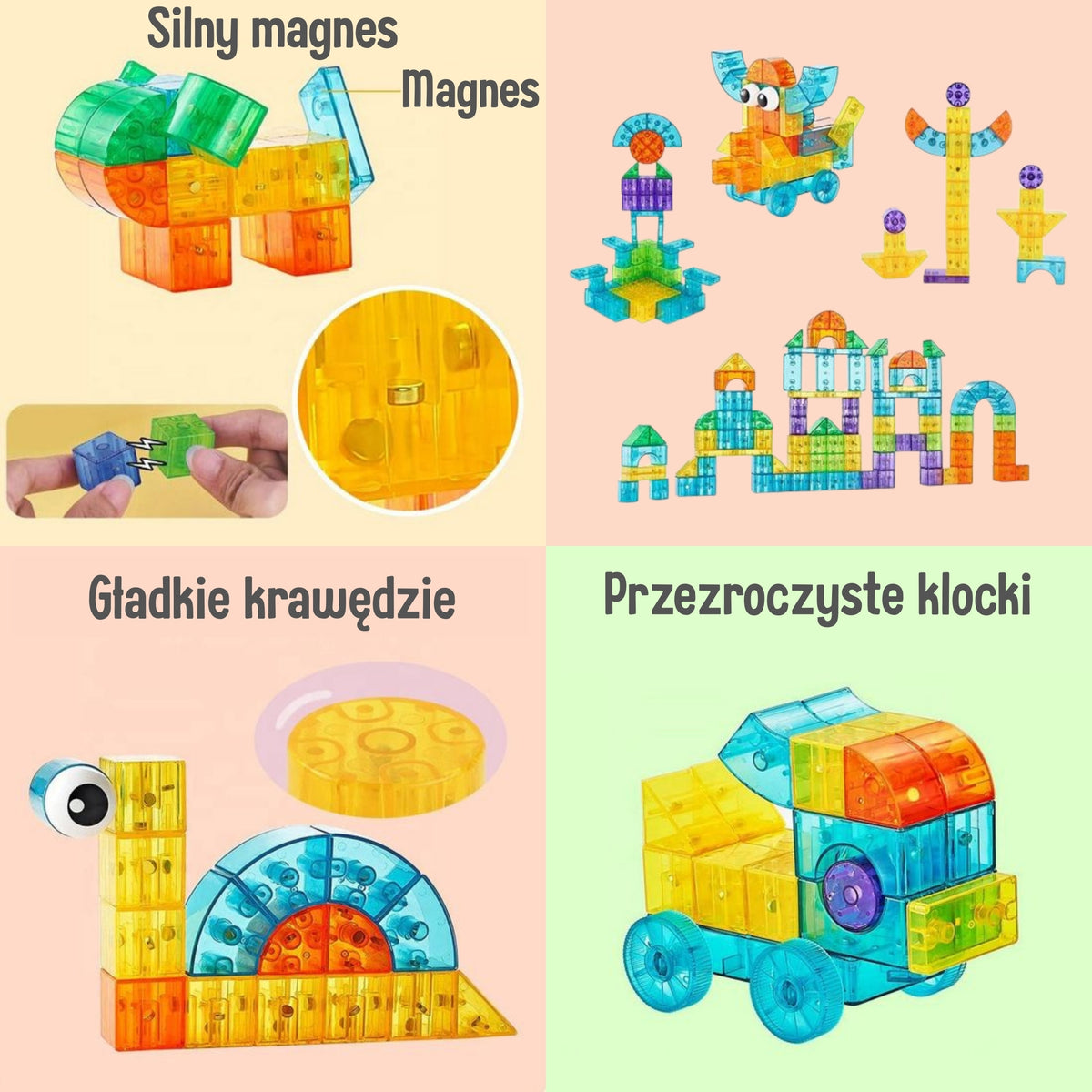 WOOPIE Permatomi Magnetiniai Statybiniai Blokai 43 vnt.