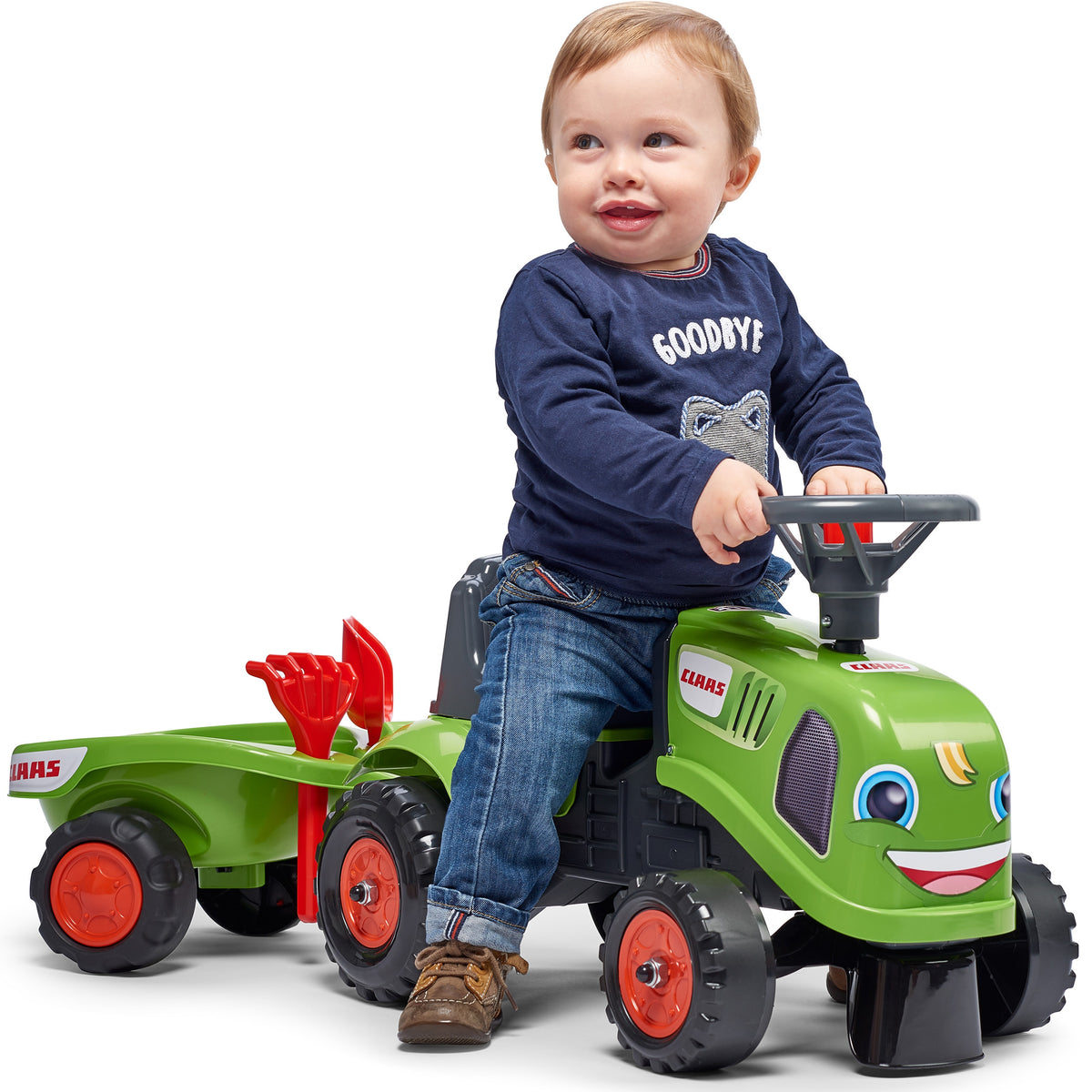 FALK Traktorius-paspirtukas Baby Claas, žalias, su priekaba ir priedais (nuo 1 metų) – vaizdas 10
