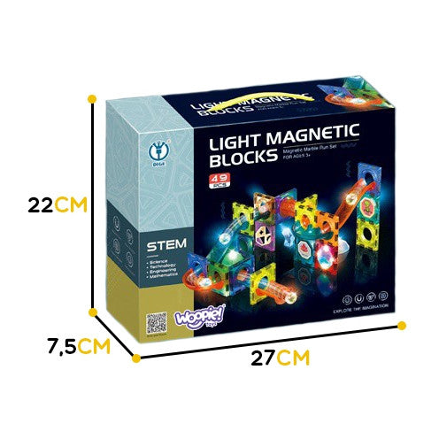 WOOPIE Magnetinių blokų kamuoliuko trasa su šviesa 49 vnt.