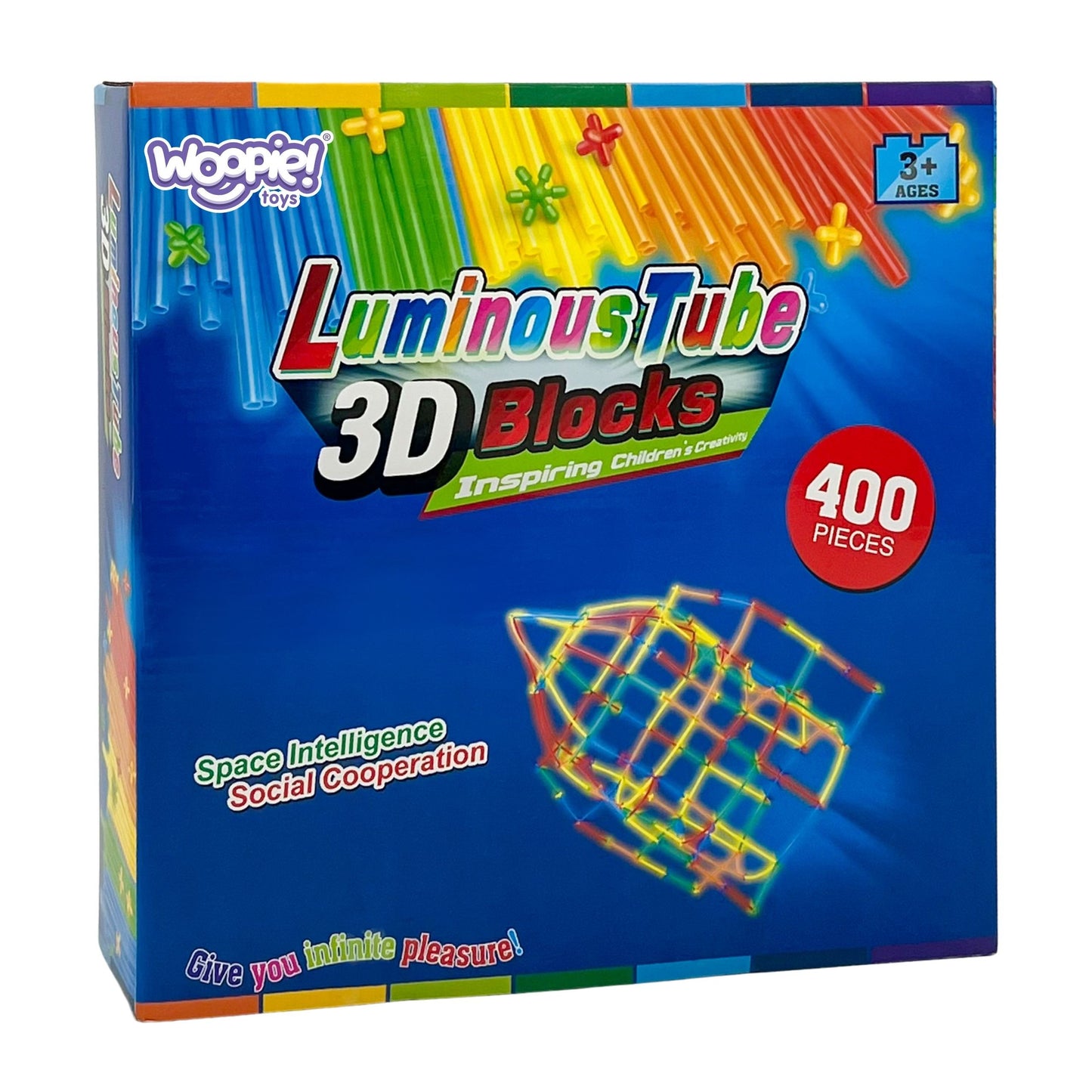 WOOPIE Šviečiantys statybiniai šiaudeliai konstruktorius 400 vnt.