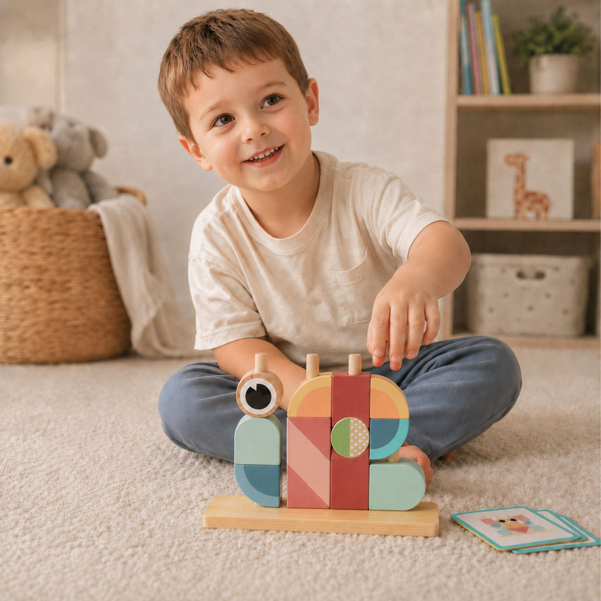 TOOKY TOY Medinė dėlionė Krabas su spalvotais kaladėlėmis