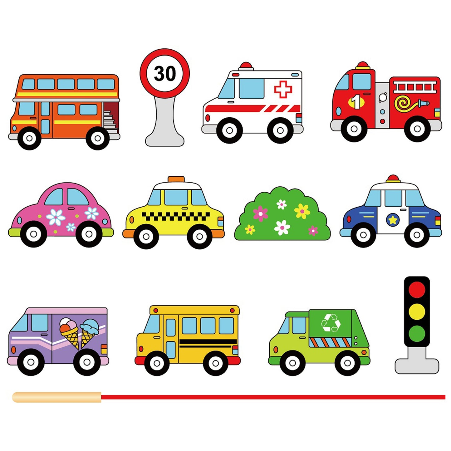 Viga Medinis Vėrimo Žaislas „Automobiliai“ (Montessori) – vaizdas 2