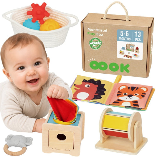 WOOPIE GREEN Montessori Lavinamoji Dėžutė 6in1 Kūdikiams 5-6 Mėn. 13 vnt. FSC