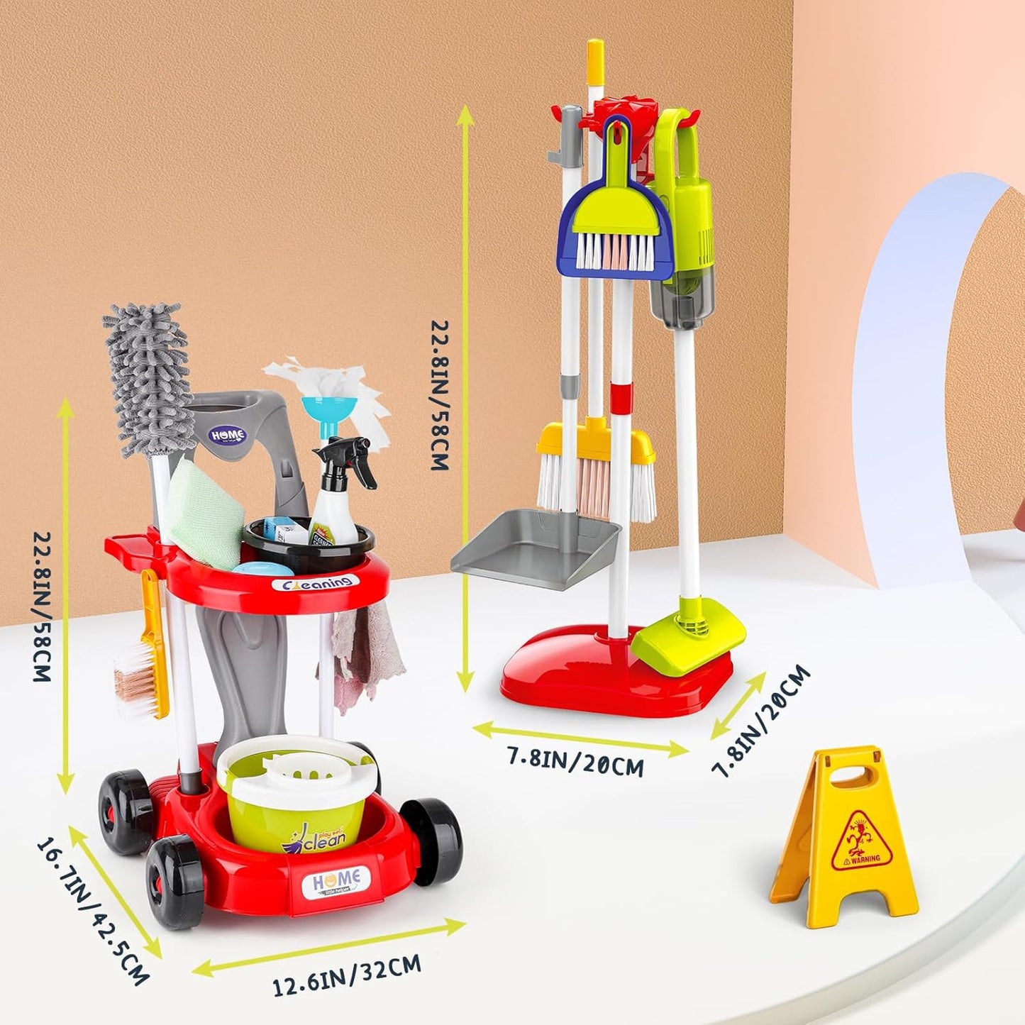 WOOPIE XXL Valymo Rinkinys 3-in-1 su Vežimėliu 29 Dalys Raudonas