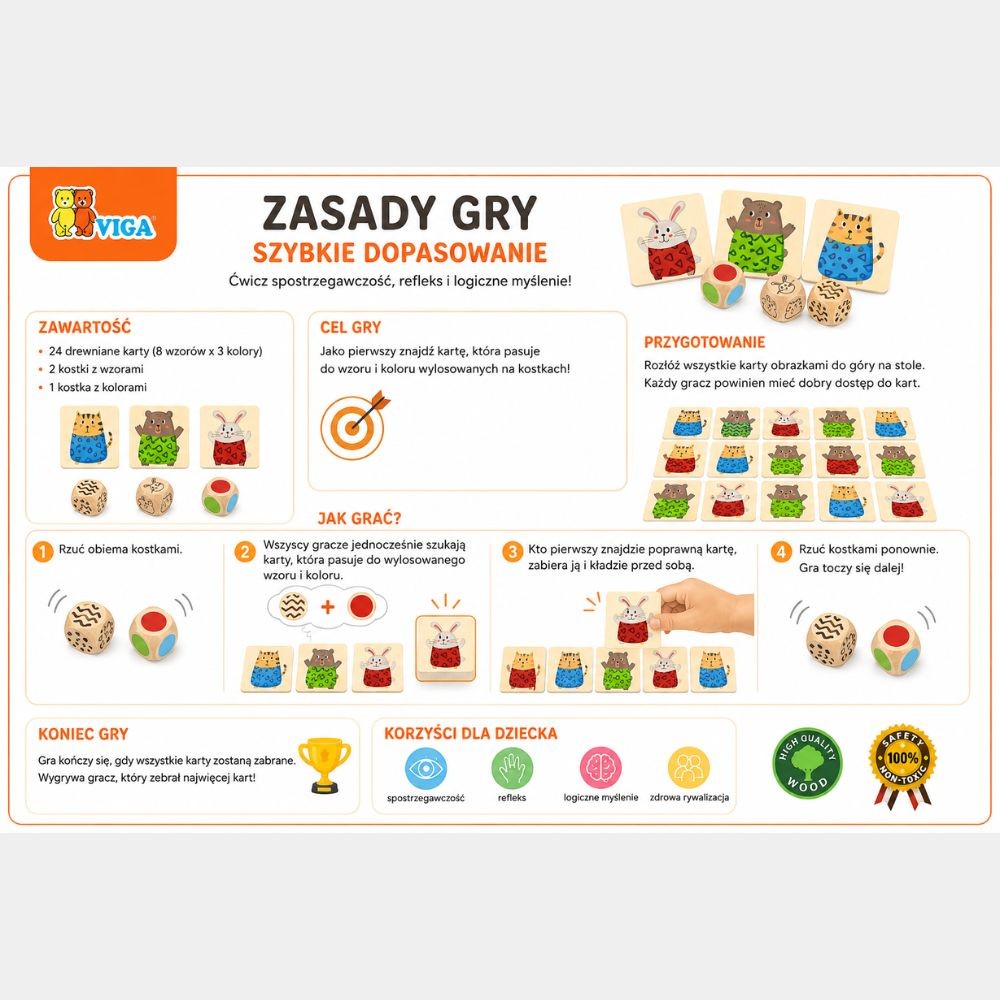 VIGA Medinė dėlionė Greitos Atitikties Žaidimas, 27 dalys