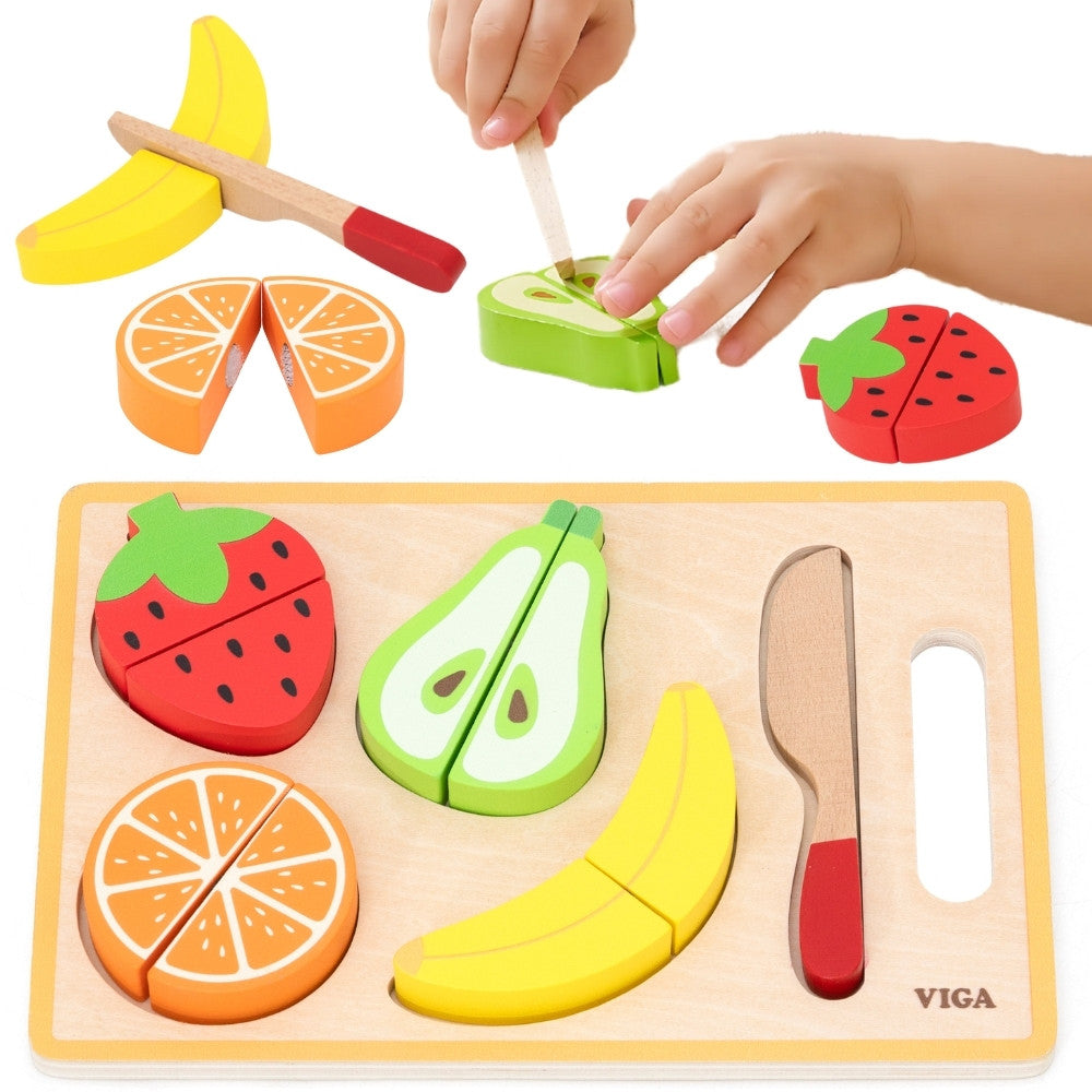 VIGA Medinė Montessori dėlionė – Pjaustomi vaisiai