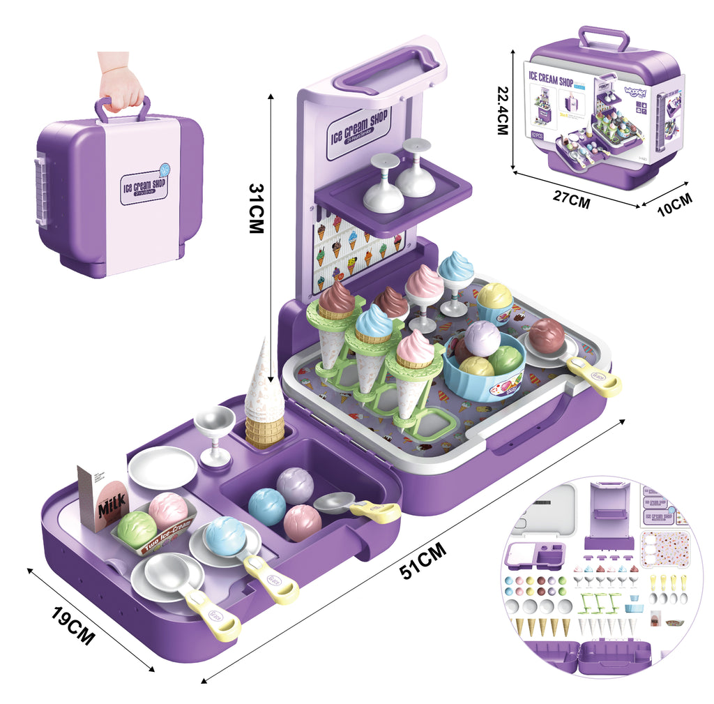 WOOPIE Žaislinė Ledainė 3 in 1 Lagaminas – Virtuvėlė, Parduotuvė, Ledainė, 62 detalės