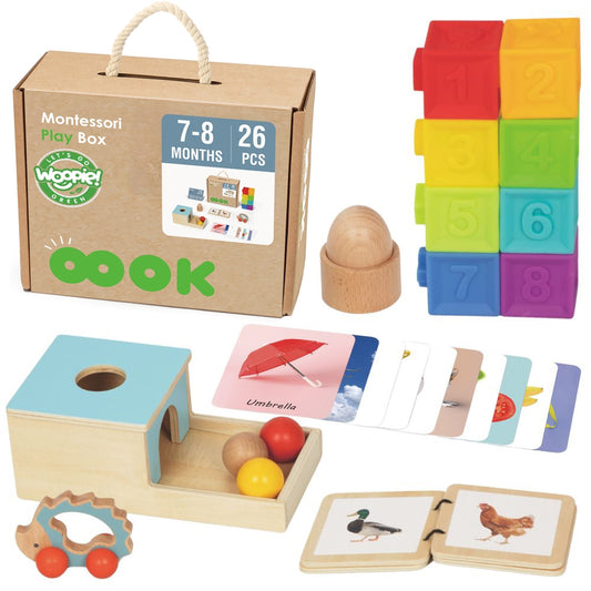 WOOPIE GREEN XXL edukacinė Montessori sensorinė dėžė 6in1, skirta 7–8 mėn kūdikiams (26 el), FSC – pagrindinis vaizdas