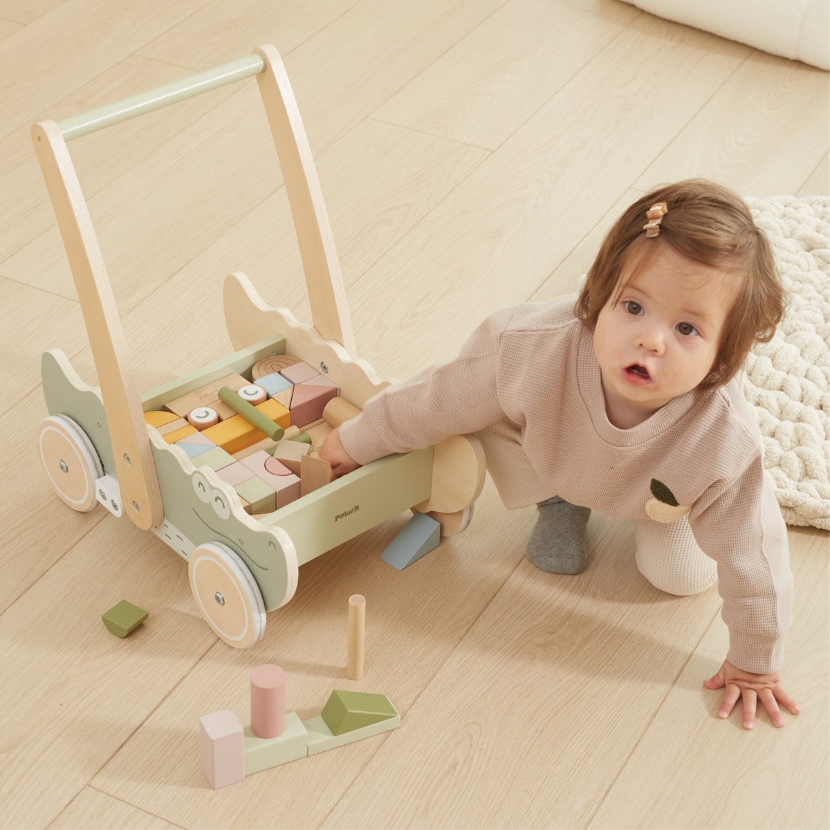 Viga Wooden Pusher Trolley – medinis vaikštynas Krokodilas