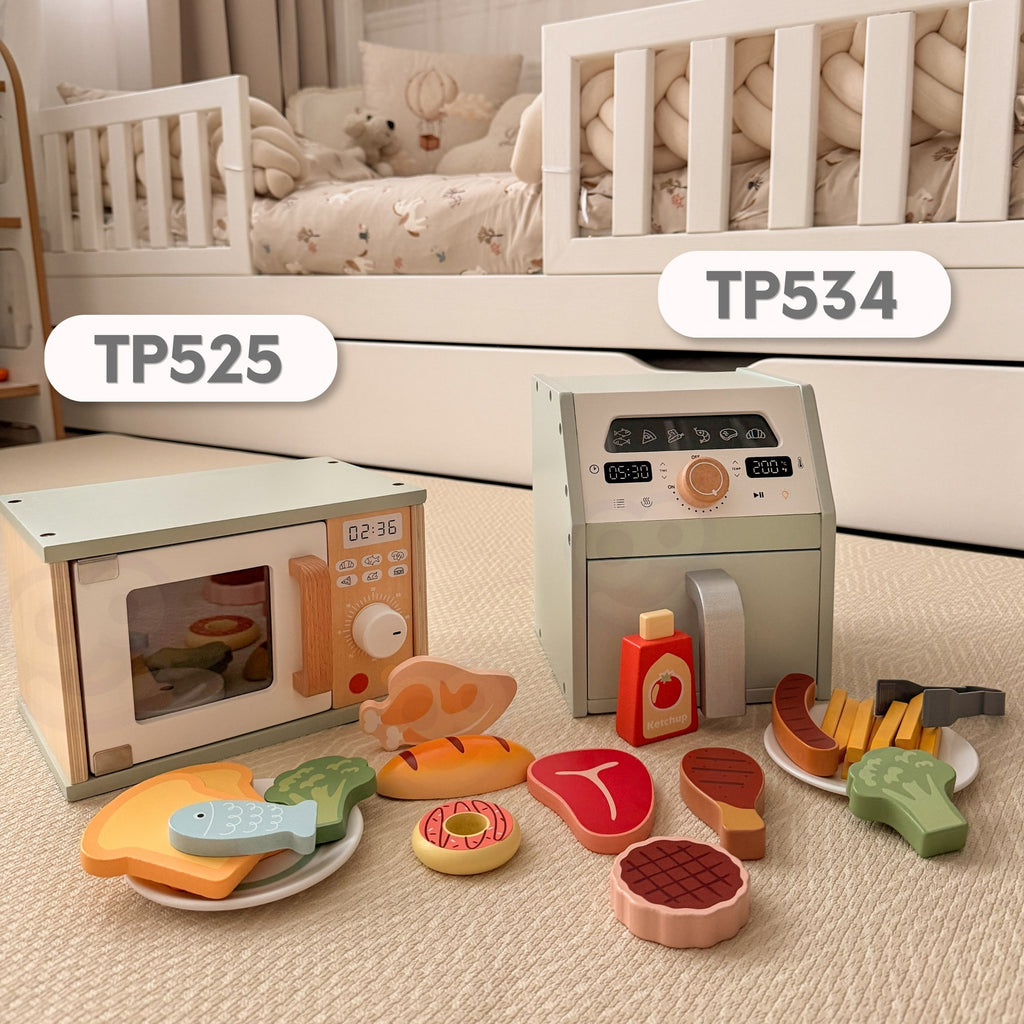 TOOKY TOY Medinė Mikrobangų Krosnelė su Maisto Rinkiniu
