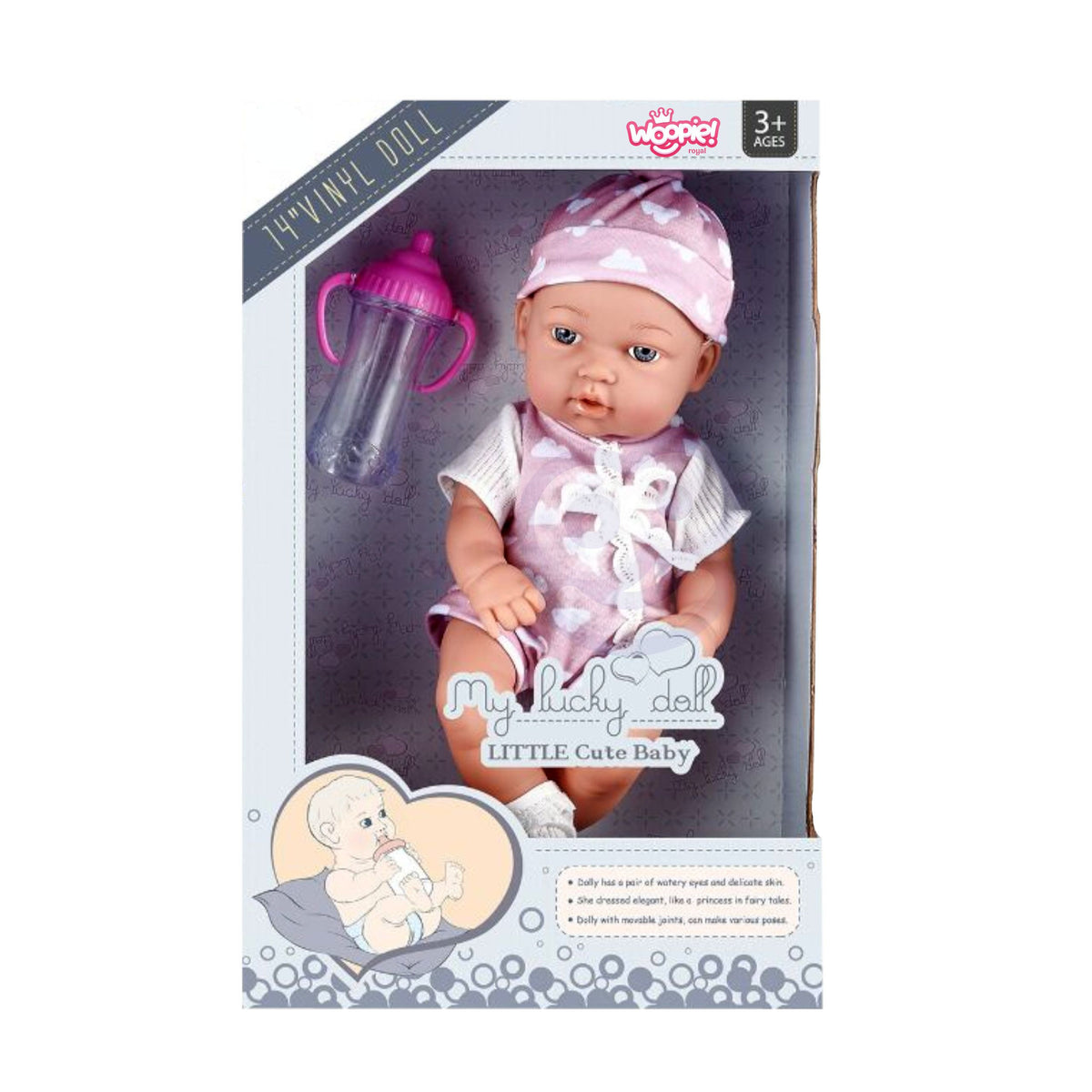 WOOPIE ROYAL Kūdikėlio lėlė 36 cm rožiniame kostiume su priedais