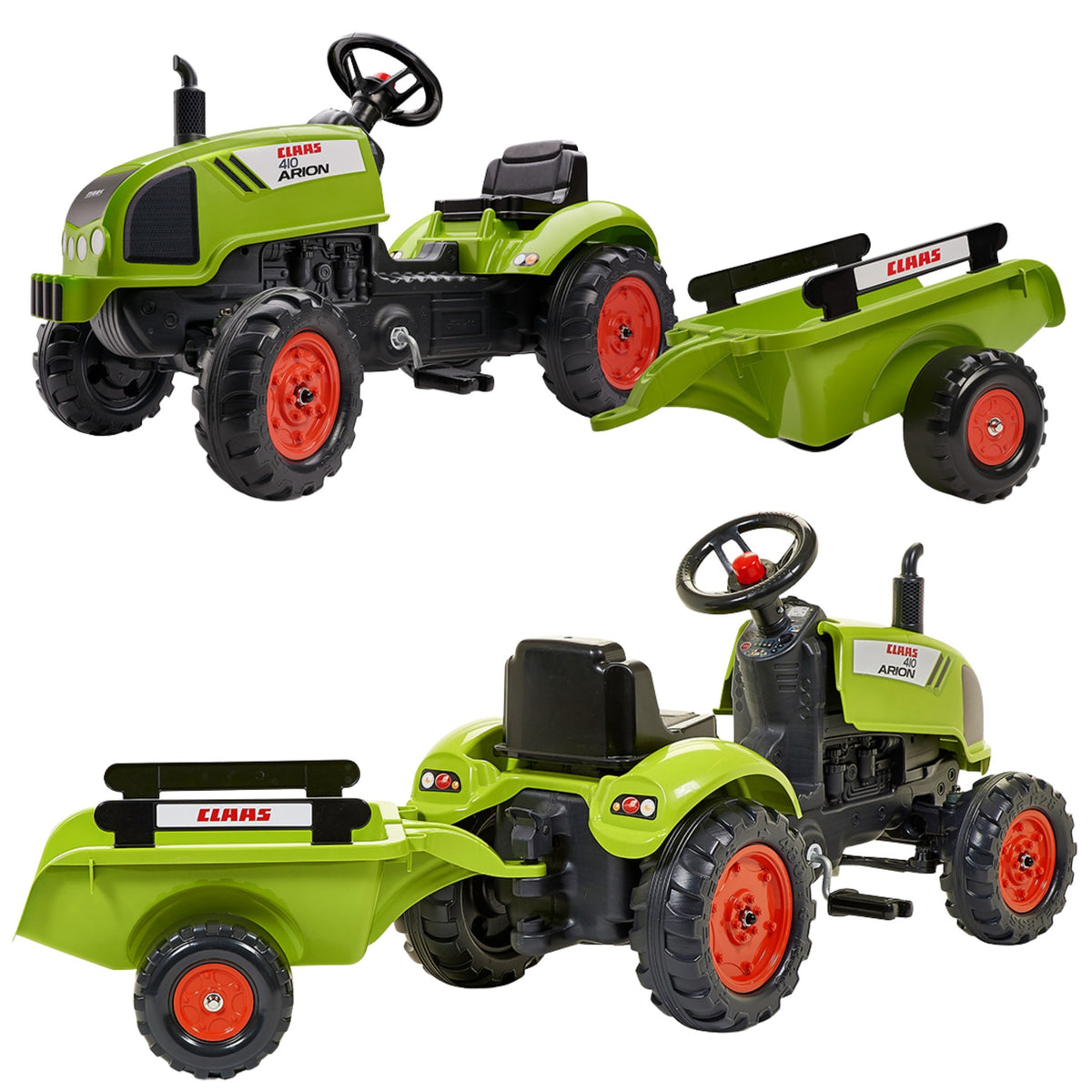 FALK Claas Green minamas traktoriukas su priekaba ir garsiniu signalu 2-5 m.