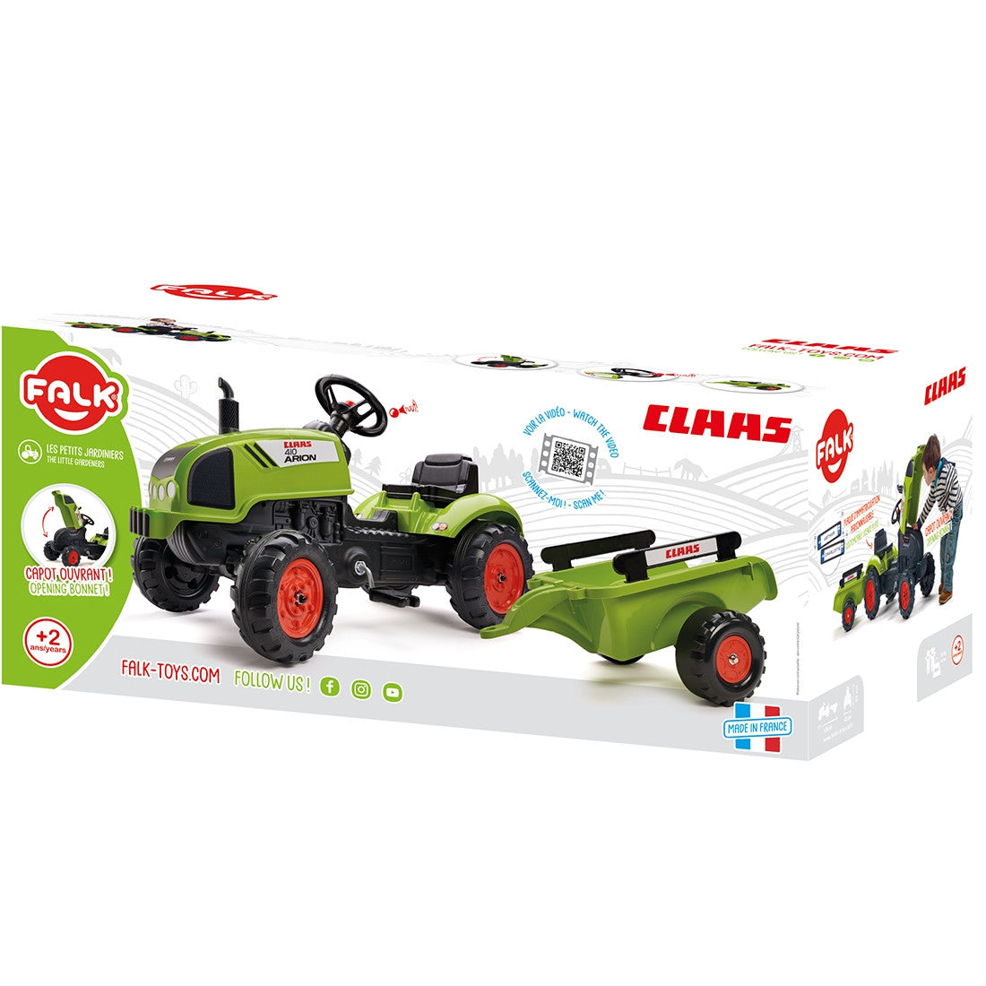 FALK Claas Arion 410 minimas traktorius su priekaba 2–5 m.
