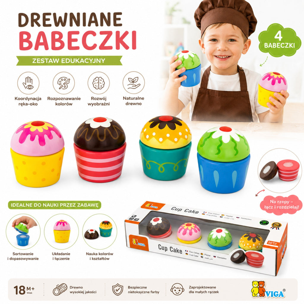 VIGA Medinis sausainėlių ir keksiukų rinkinys, 4 vnt.