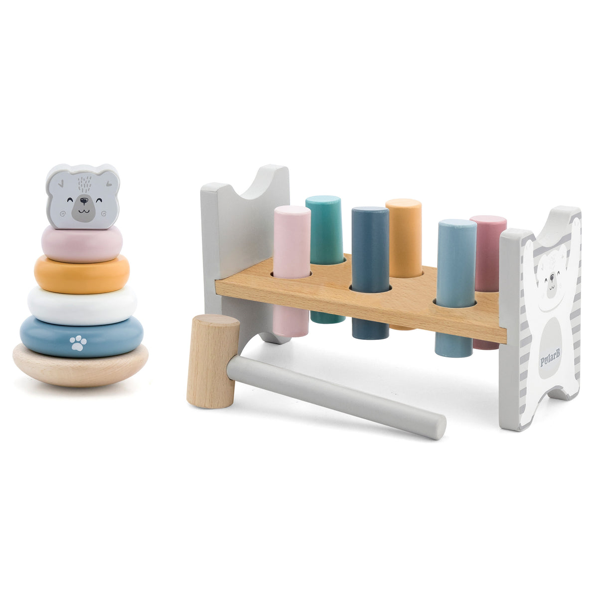 VIGA PolarB Medinė piramidė ir kalimo žaislas, Montessori