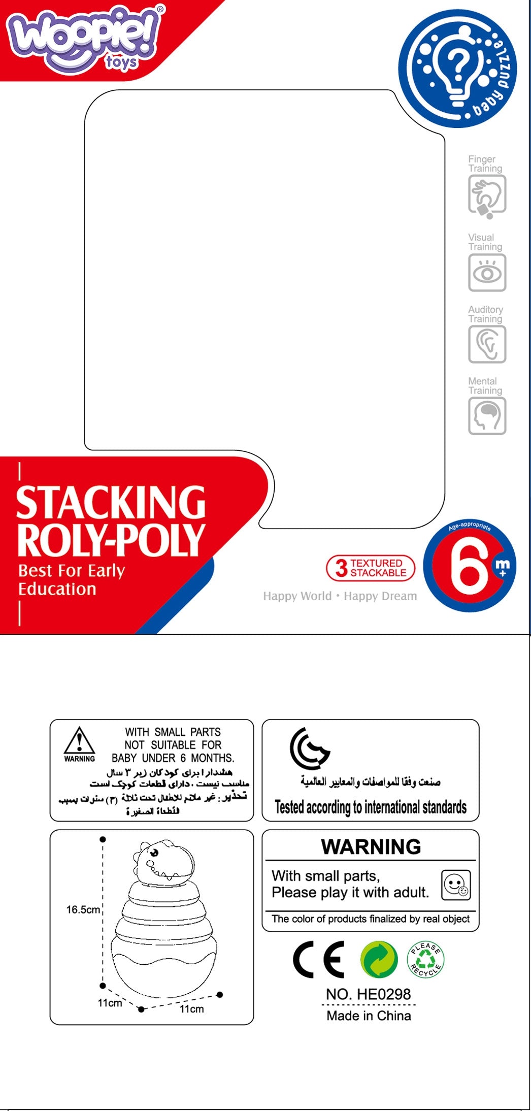 WOOPIE BABY sensorinis žaislas – Dinozauro piramidės dėlionė kūdikiams – vaizdas 4