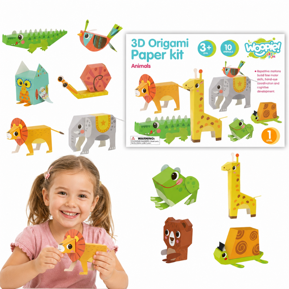 WOOPIE ART&FUN 3D Origami Kūrybinis Rinkinys – 10 Gyvūnėlių