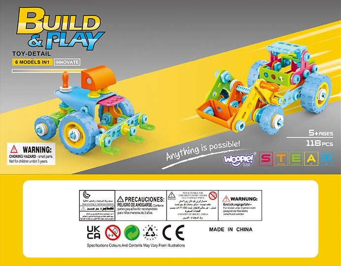 WOOPIE Konstrukcinis 6-in-1 Transporto Priemonių Rinkinys su Kaladėlėmis (STEM) – pagrindinis vaizdas