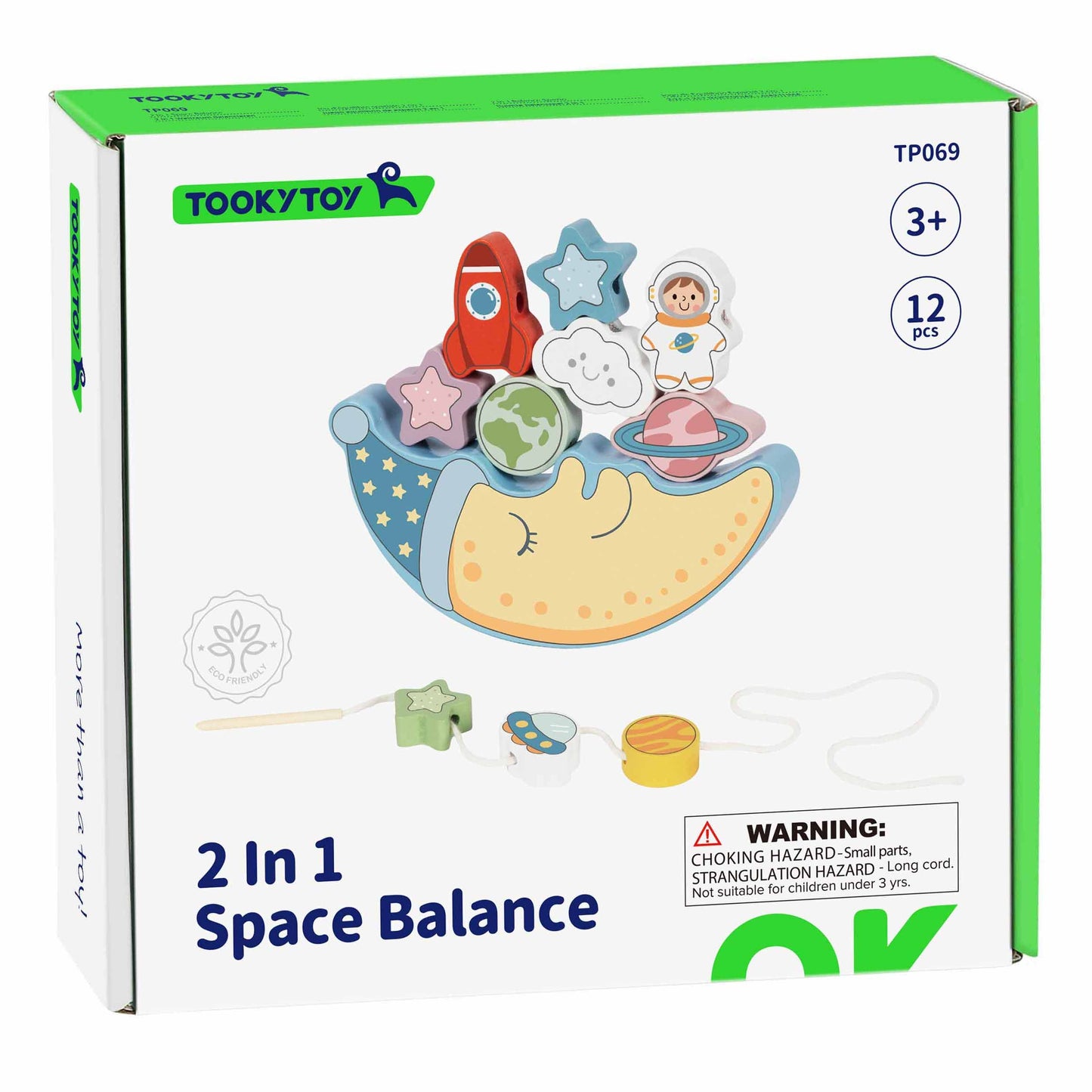 TOOKY TOY Medinis Balansavimo ir Vėrimo Rinkinys „Miegantis Mėnulis“, Kosmoso tema, Montessori – vaizdas 3