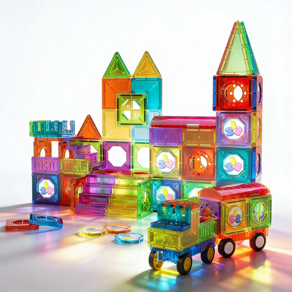 WOOPIE Magnetiniai 3D blokeliai Pilis ir Transportas 71 vnt.