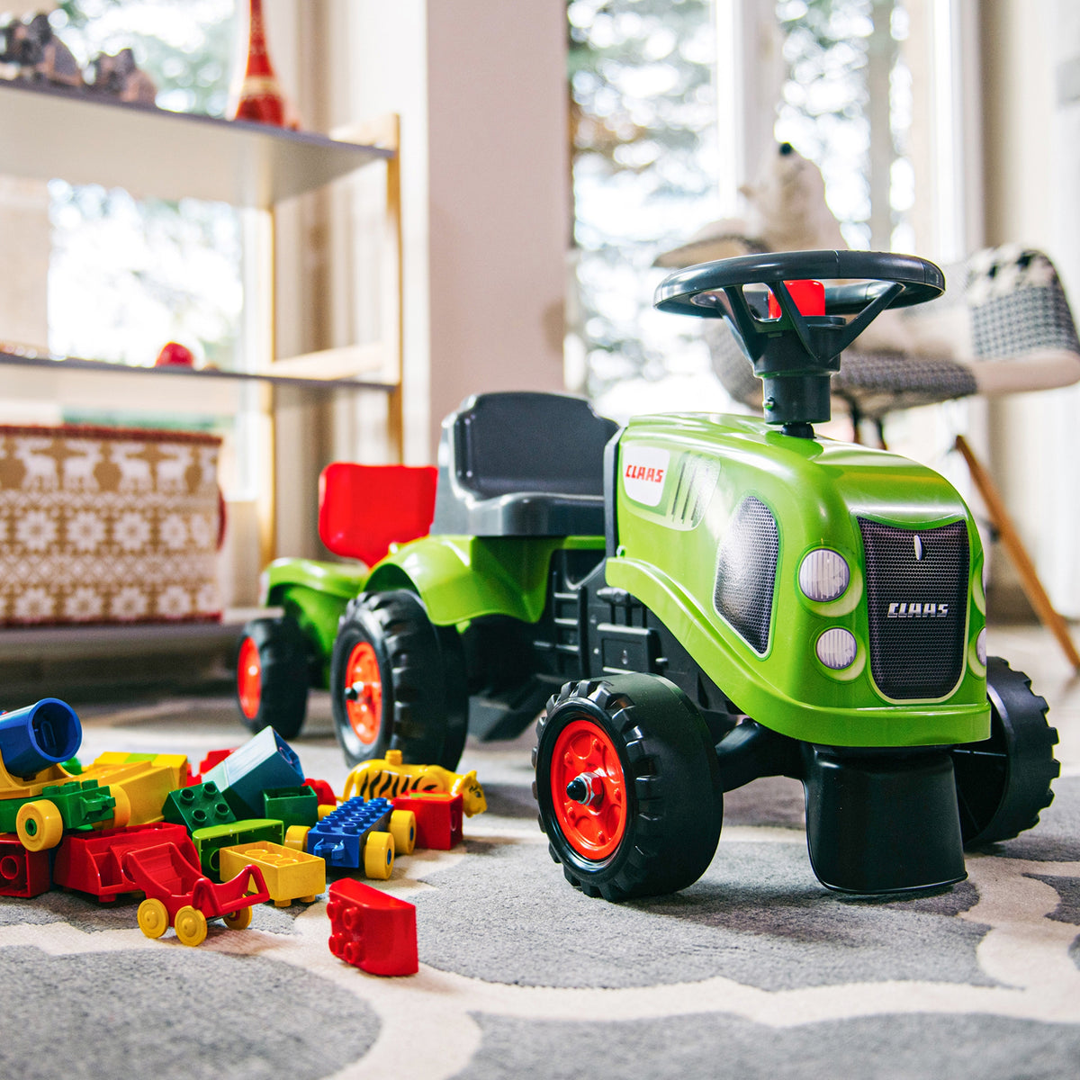 FALK Traktorius-paspirtukas Baby Claas, žalias, su priekaba ir priedais (nuo 1 metų) – pagrindinis vaizdas