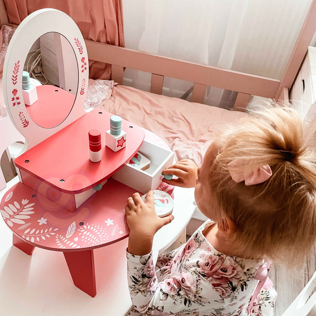 TOOKY TOY Rožinis Medinis Grožio Staliukas su Veidrodžiu Mergaitėms