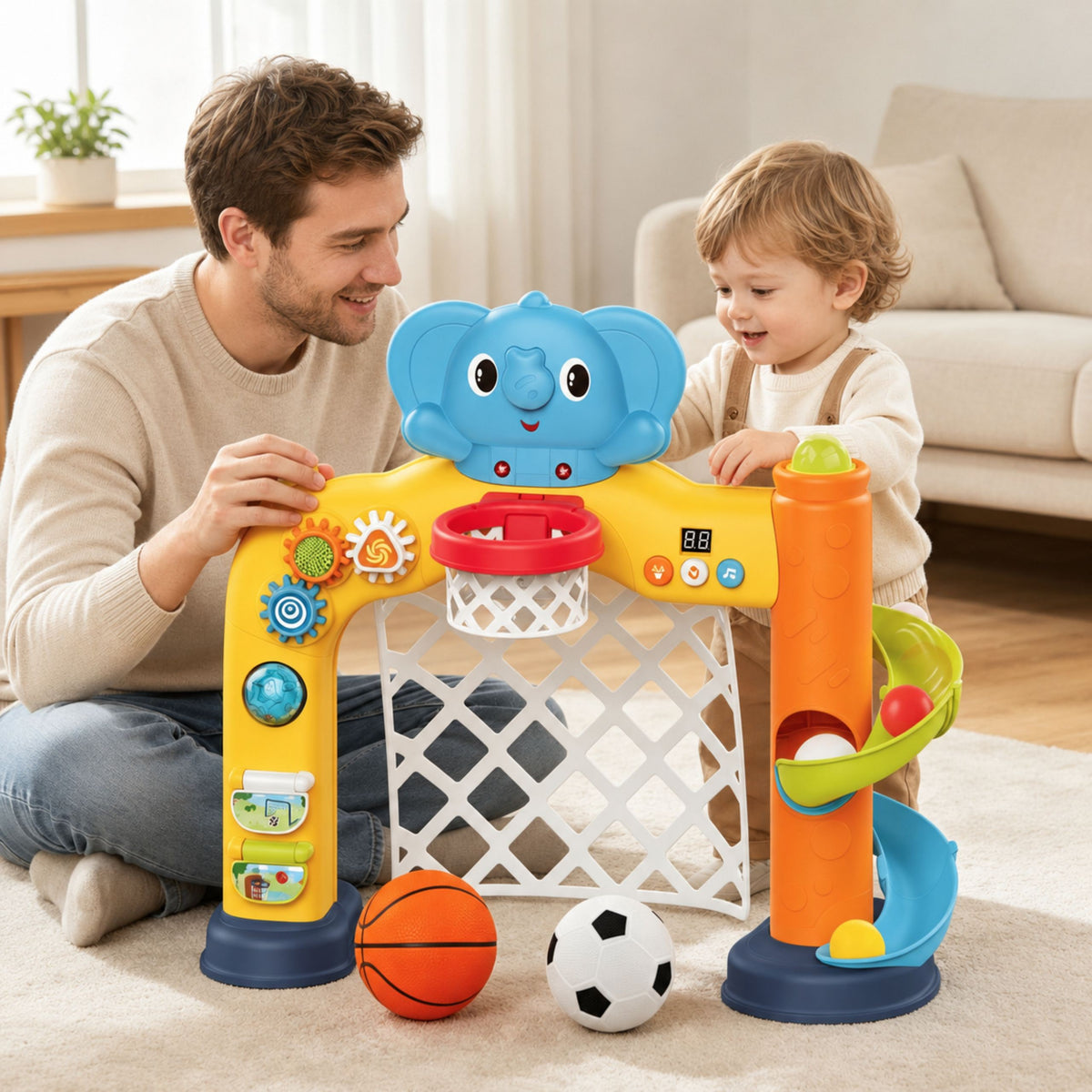 WOOPIE BABY Sportinis Centras 2in1 Vartai ir Krepšys Drambliukas
