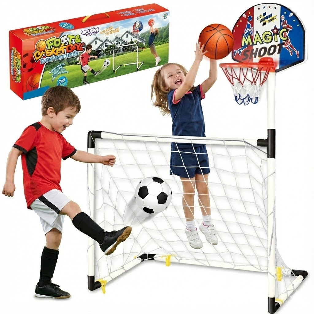 WOOPIE 2in1 Rinkinys: Krepšinio lankas, Futbolo vartai ir Kamuoliai – pagrindinis vaizdas