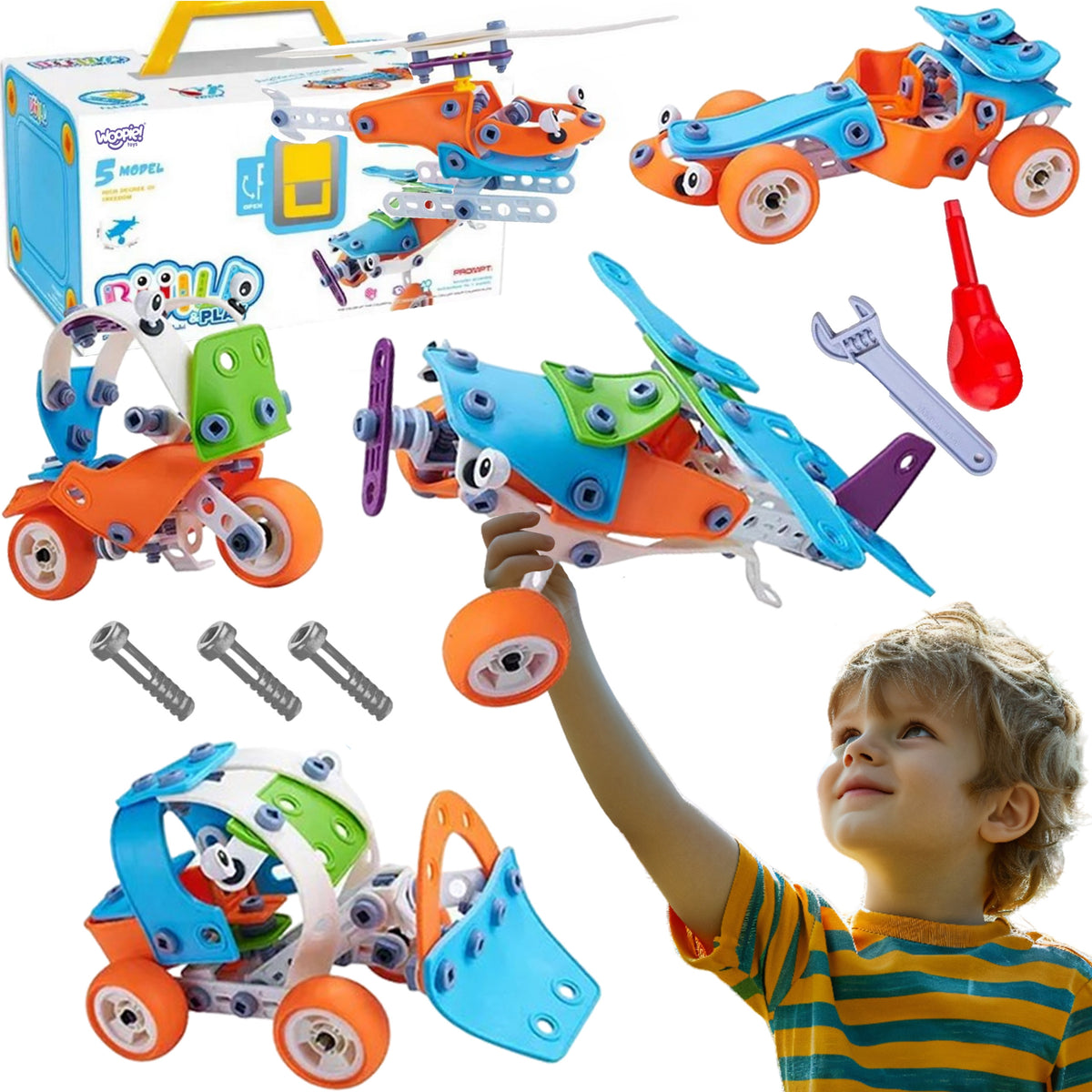WOOPIE Konstruktorius 5in1 STEM Transporto priemonės su įrankiais