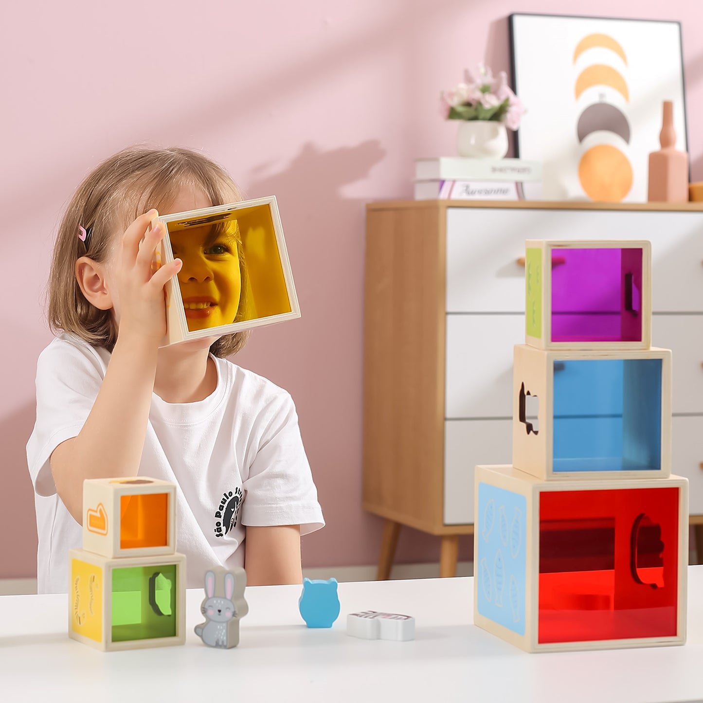 VIGA Medinių Kaladėlių Piramidė Rūšiuoklis Montessori 6 vnt.