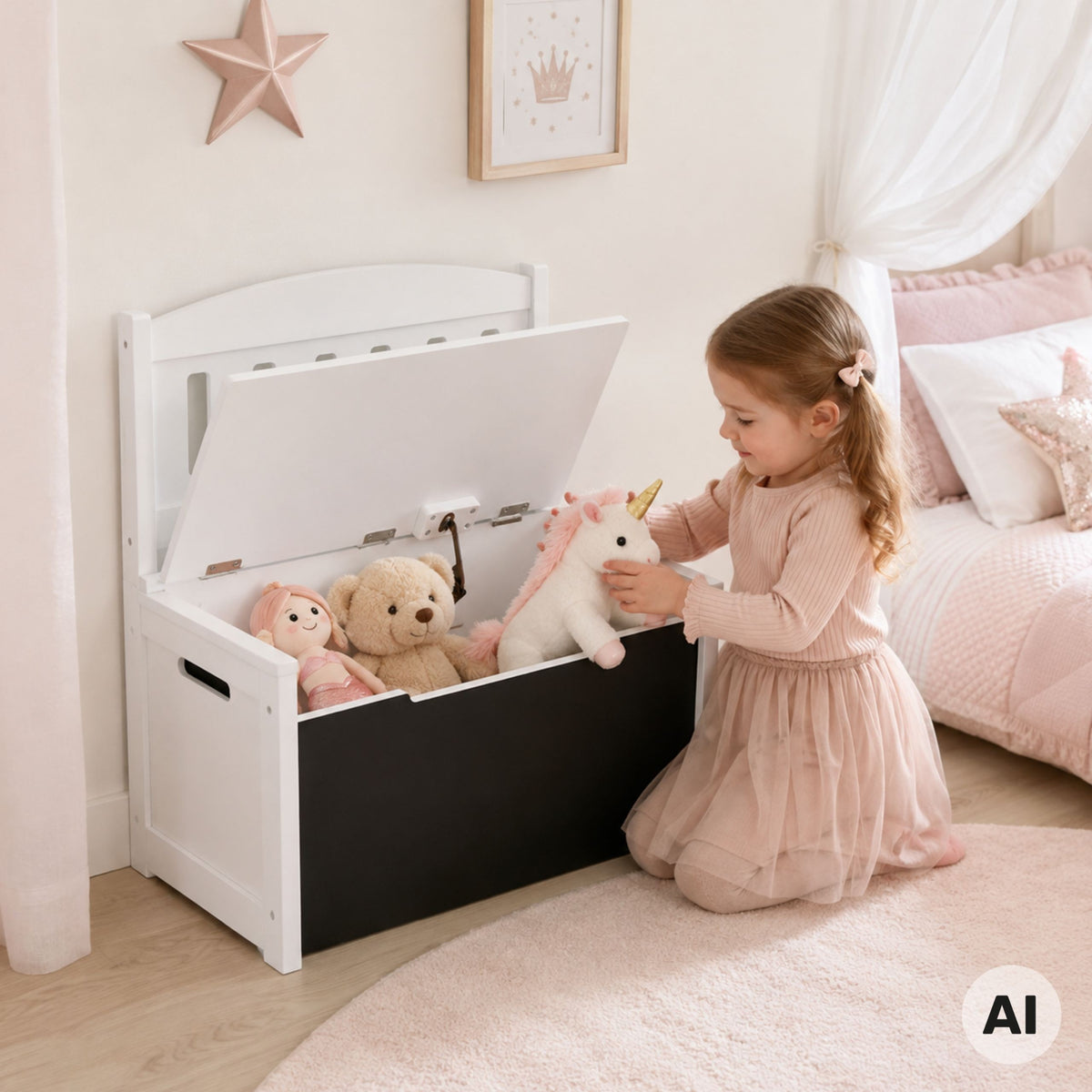 Tooky Toy Medinė Žaislų Dėžė-Suoliukas 3in1 su Piešimo Lenta