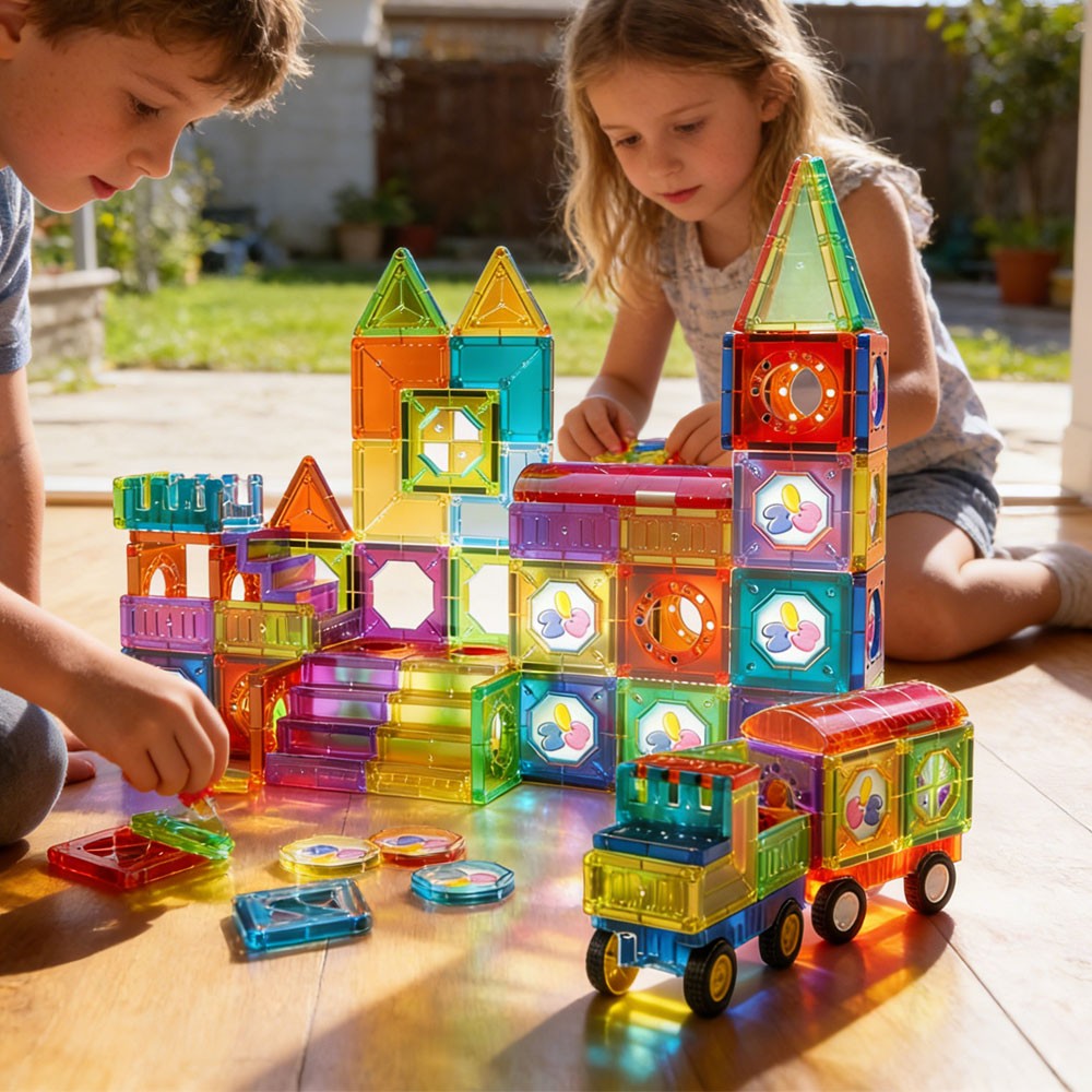 WOOPIE Magnetiniai 3D blokeliai Pilis ir Transportas 71 vnt.