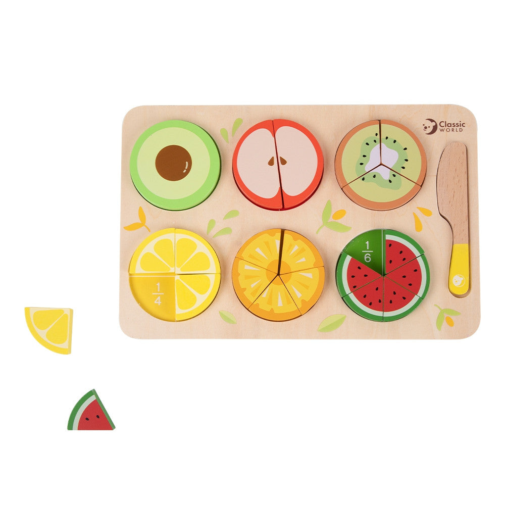 CLASSIC WORLD Medinių Vaisių Pjaustymo Rinkinys Montessori 23 vnt.