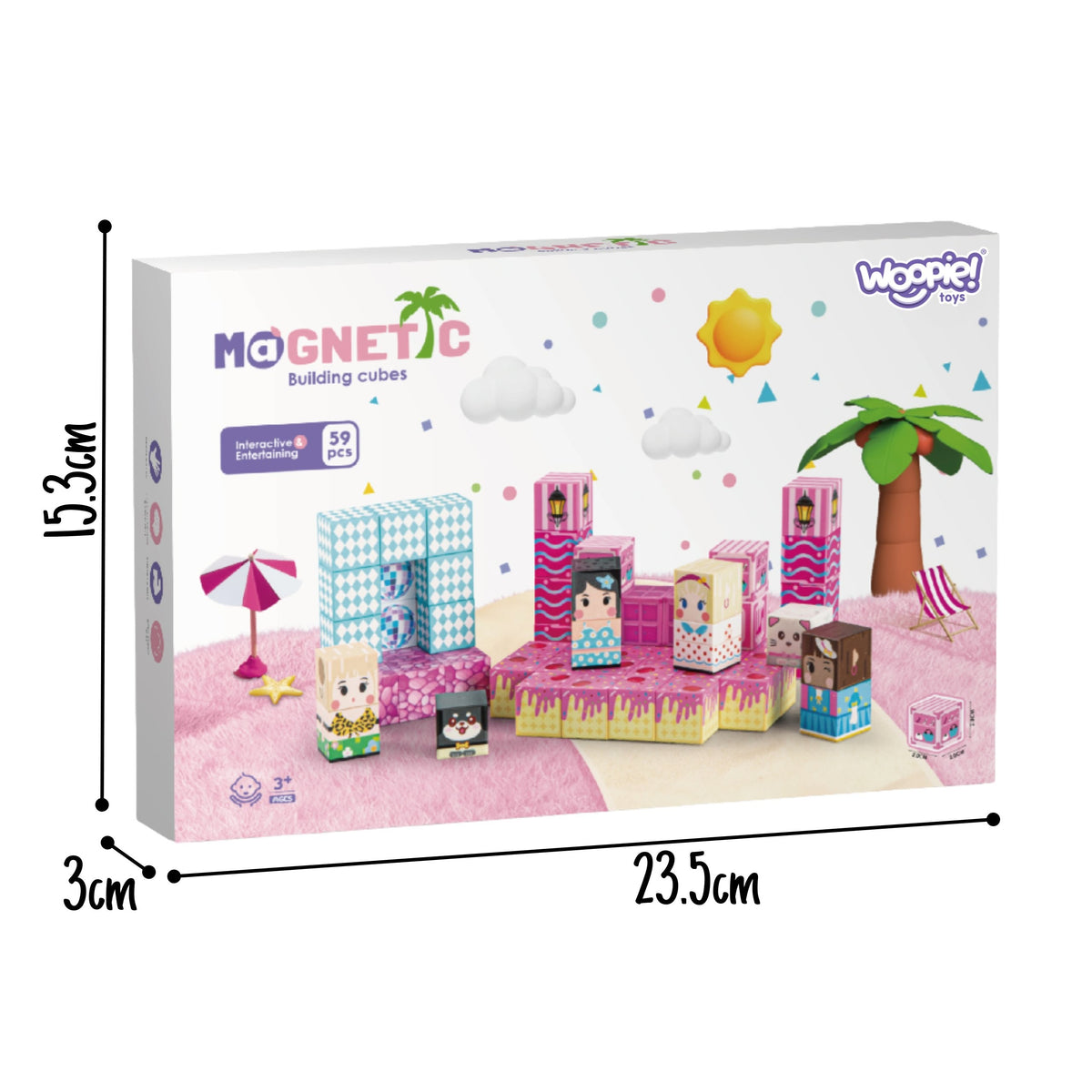 WOOPIE Magnetiniai Blokai Kubeliai 59 vnt. 3D