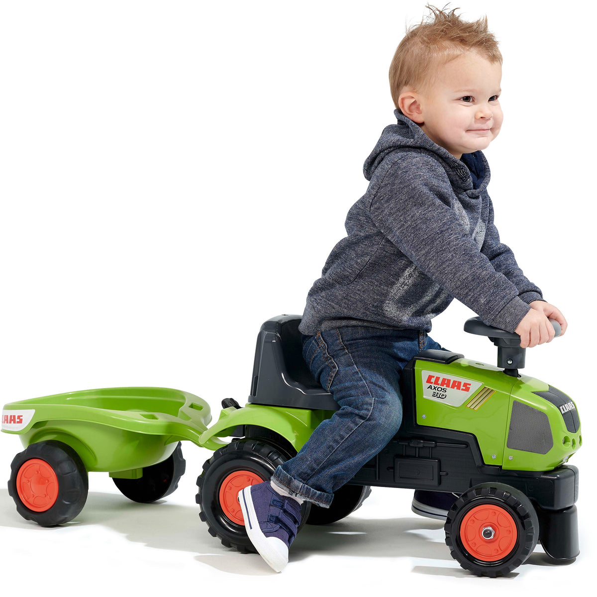 FALK Baby Claas Axos 310 Žalias Minitraktoris su Priekaba, nuo 1 m.