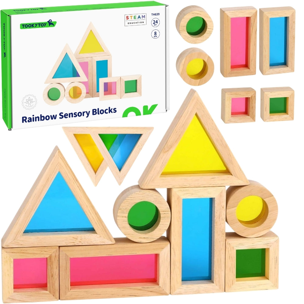 TOOKY TOY Medinės spalvotos veidrodinės kaladėlės, rinkinys iš 8 dalių, FSC – pagrindinis vaizdas