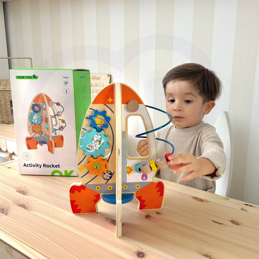Tooky Toy Didelė Medinė Edukacinė Raketa – 4 Aukštų Daugiafunkcinis Žaislas – vaizdas 3