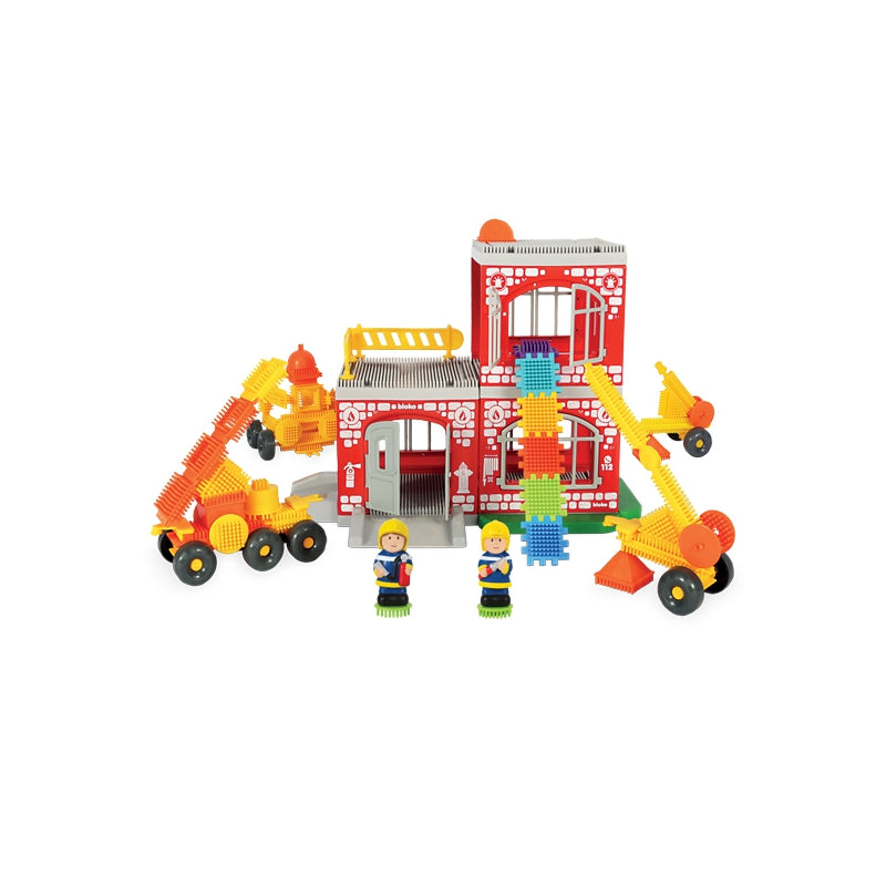 MOCHTOYS Hedgehogs Pin Bricks FIRE BRITAIN dėžutėje 100 vnt. + 2 figūros