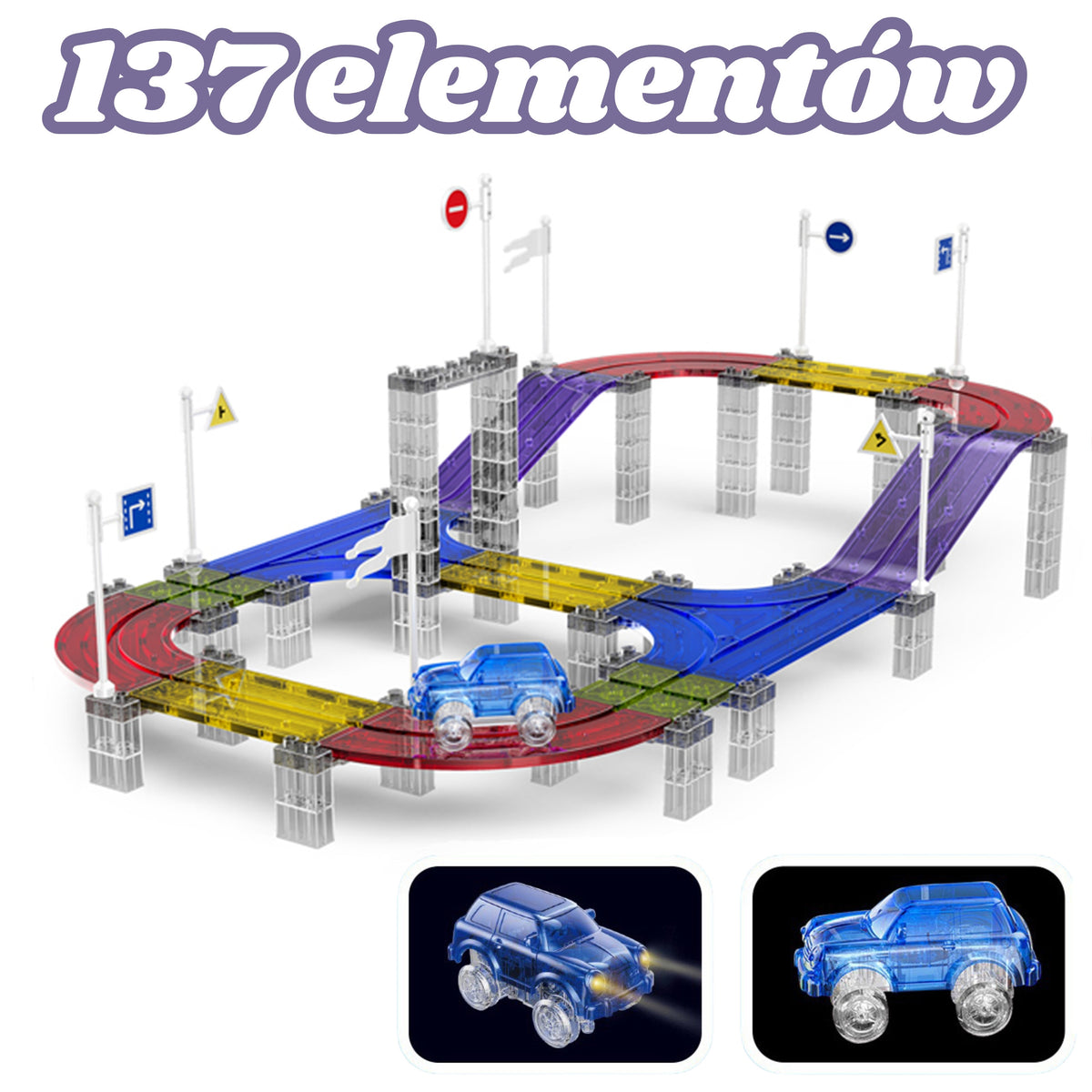 WOOPIE Magnetinė Lenktynių Trasa su LED Automobiliu, 137 el.