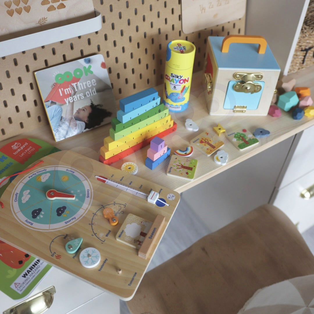 Tooky Toy edukacinis Montessori rinkinys 6in1: dėlionė, skaitliukai ir orų lenta, vaikams nuo 3 metų – vaizdas 5