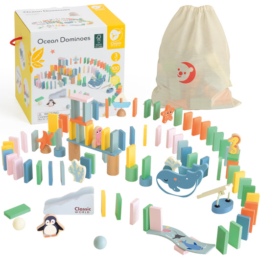 CLASSIC WORLD Medinis Domino Kliūčių Ruožas Montessori 100 dalių