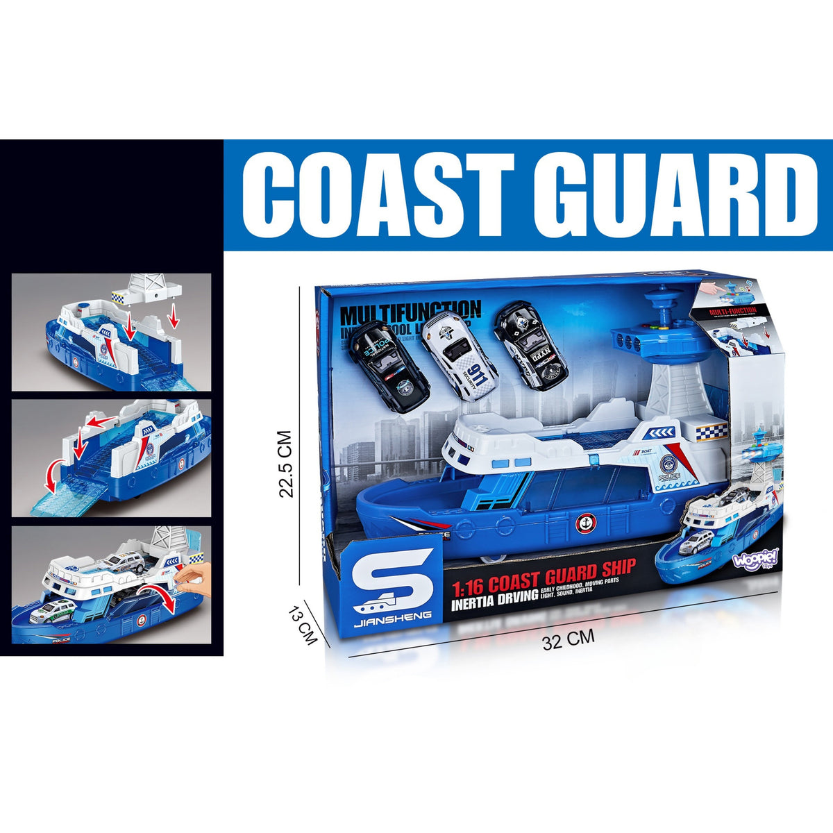 WOOPIE Policijos Kateris su 3 Metaliniais Automobiliais 1:16