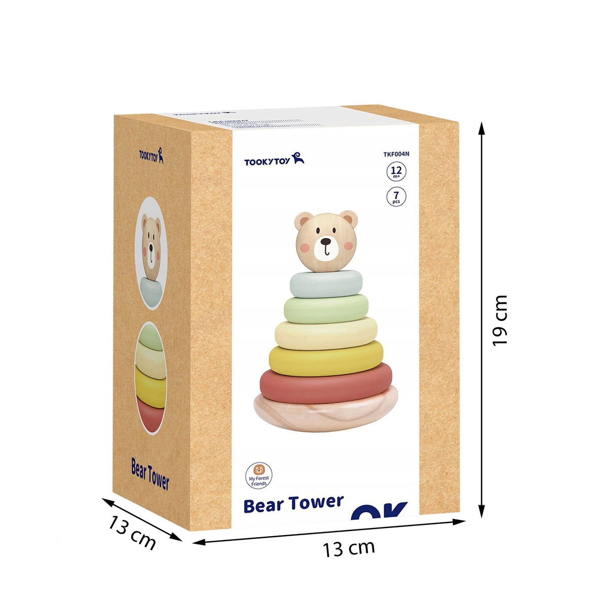 TOOKY TOY Medinė Sensorinė Piramidė su Meškiuku Kūdikiams 12M+