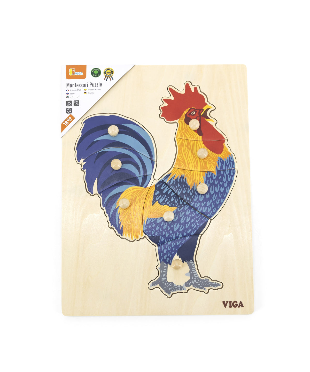 VIGA Medinė Montessori Dėlionė Gaidys su Kaiščiais