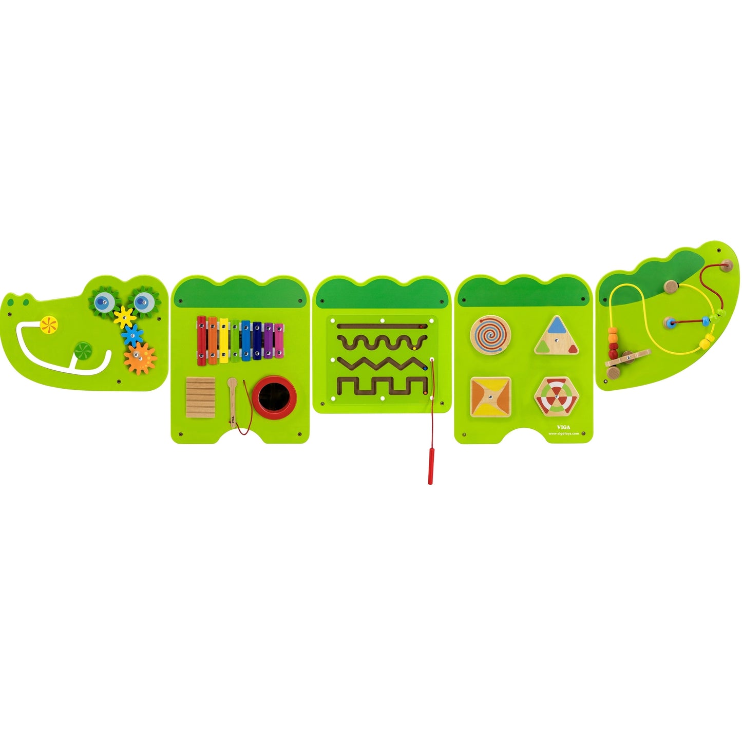VIGA Krokodilas 5-in-1 Sieninė Lavinamoji Lenta – Montessori FSC
