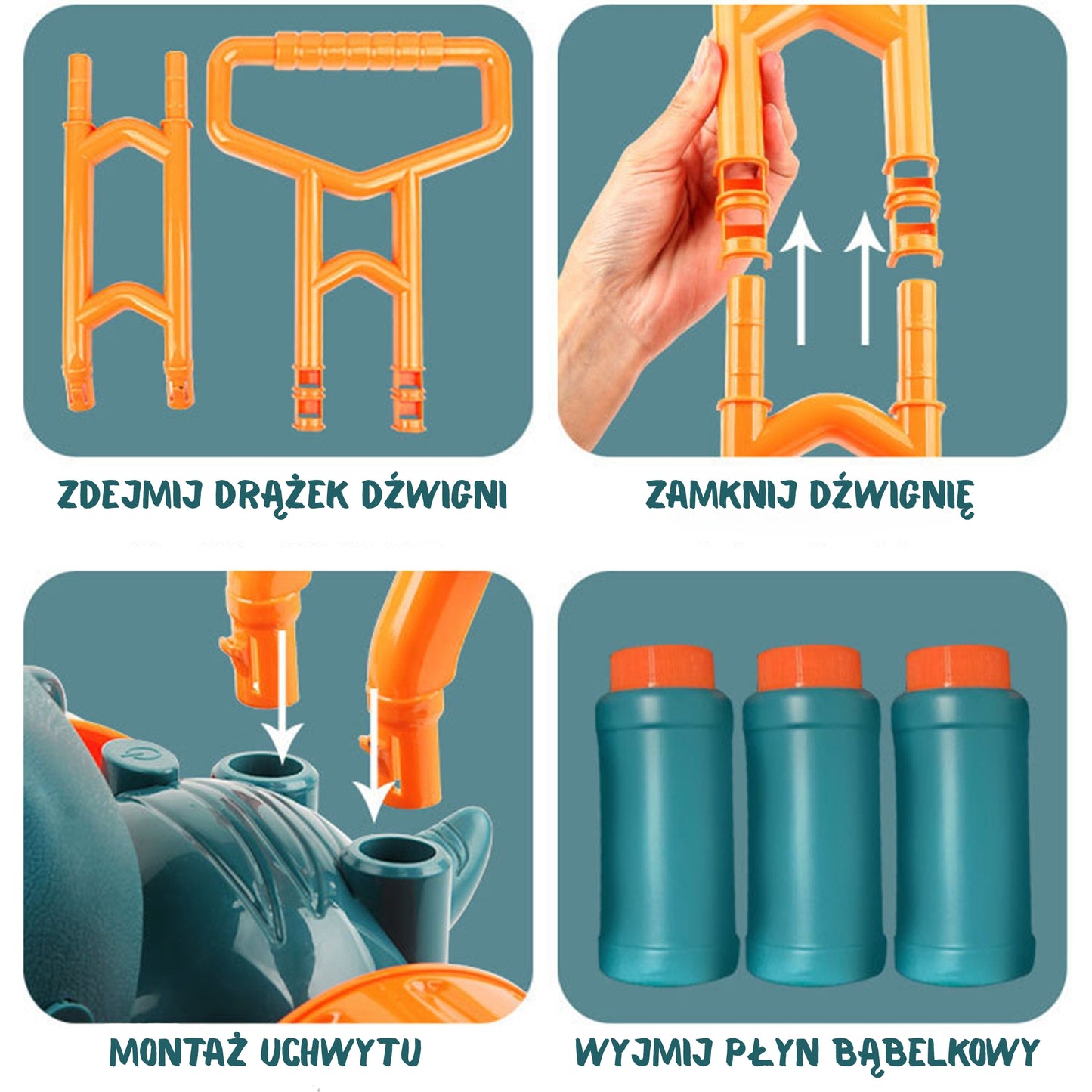 WOOPIE Sodo vejapjovė-dinozauras, leidžianti muilo burbulus, su skysčiu – vaizdas 3