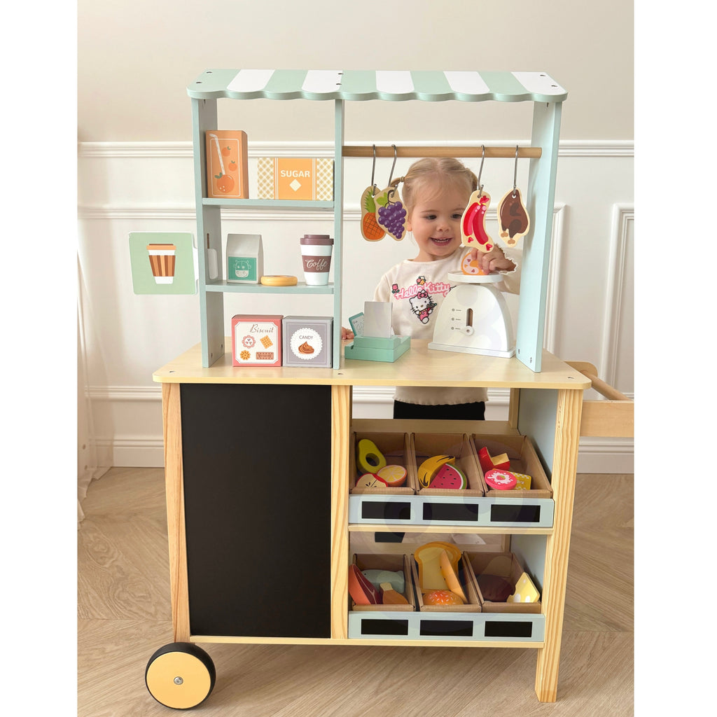 WOOPIE GREEN Medinė 5-in-1 Parduotuvė Kavinė Restoranas Virtuvėlė 73 vnt.