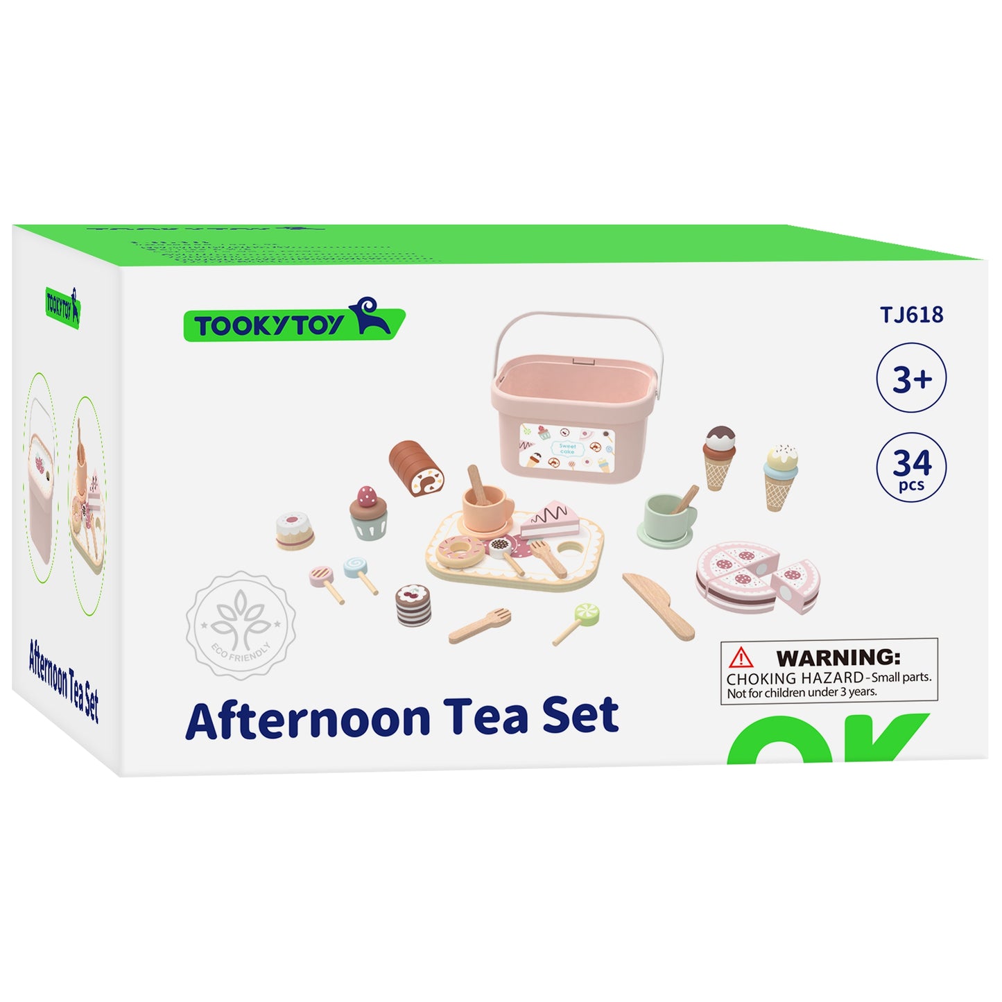 TOOKY TOY Medinis mažojo konditerio rinkinys – tortas ir saldumynai pjovimui su lipdukais – vaizdas 4