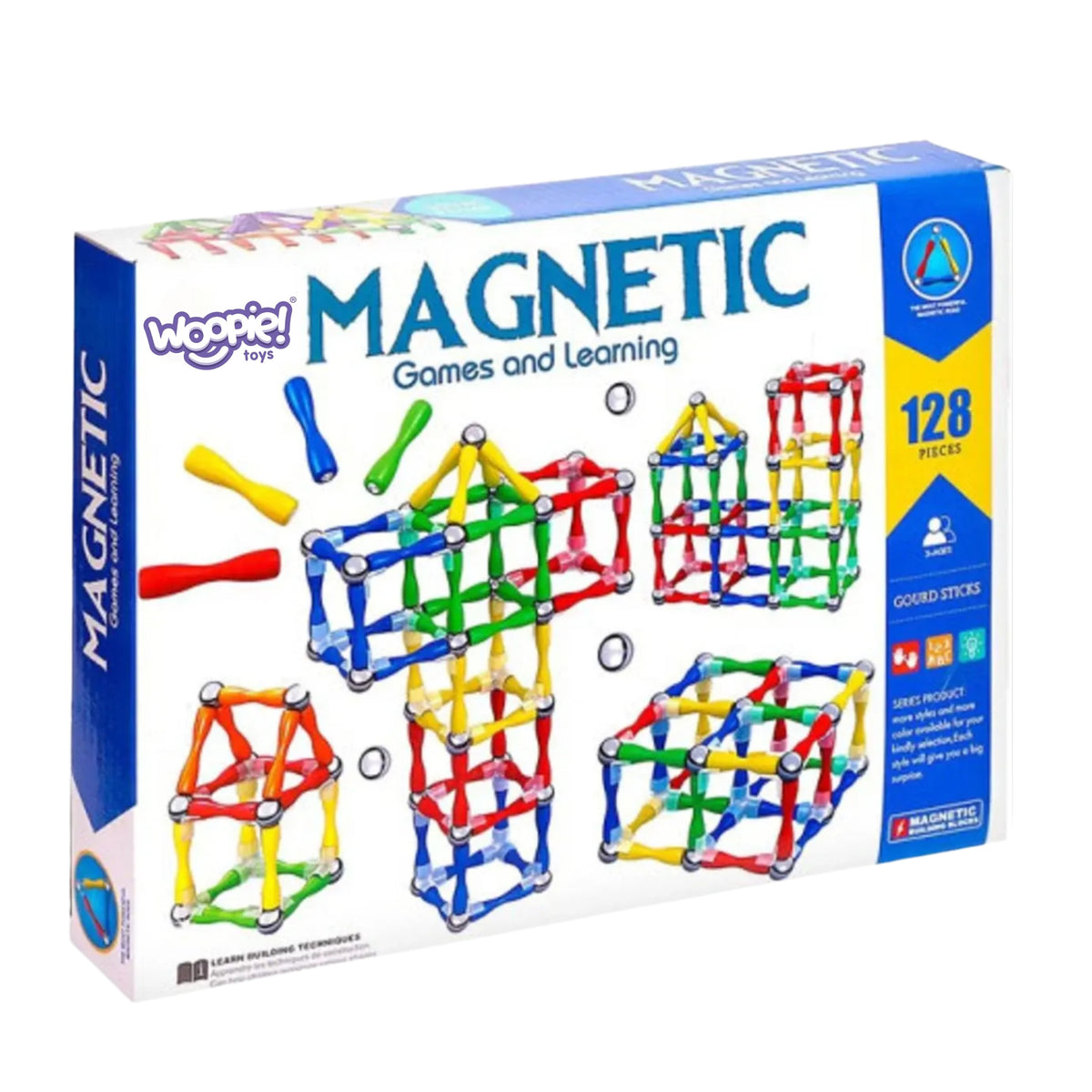 WOOPIE Magnetinis Konstruktorius 3D XXL, 128 detalių rinkinys