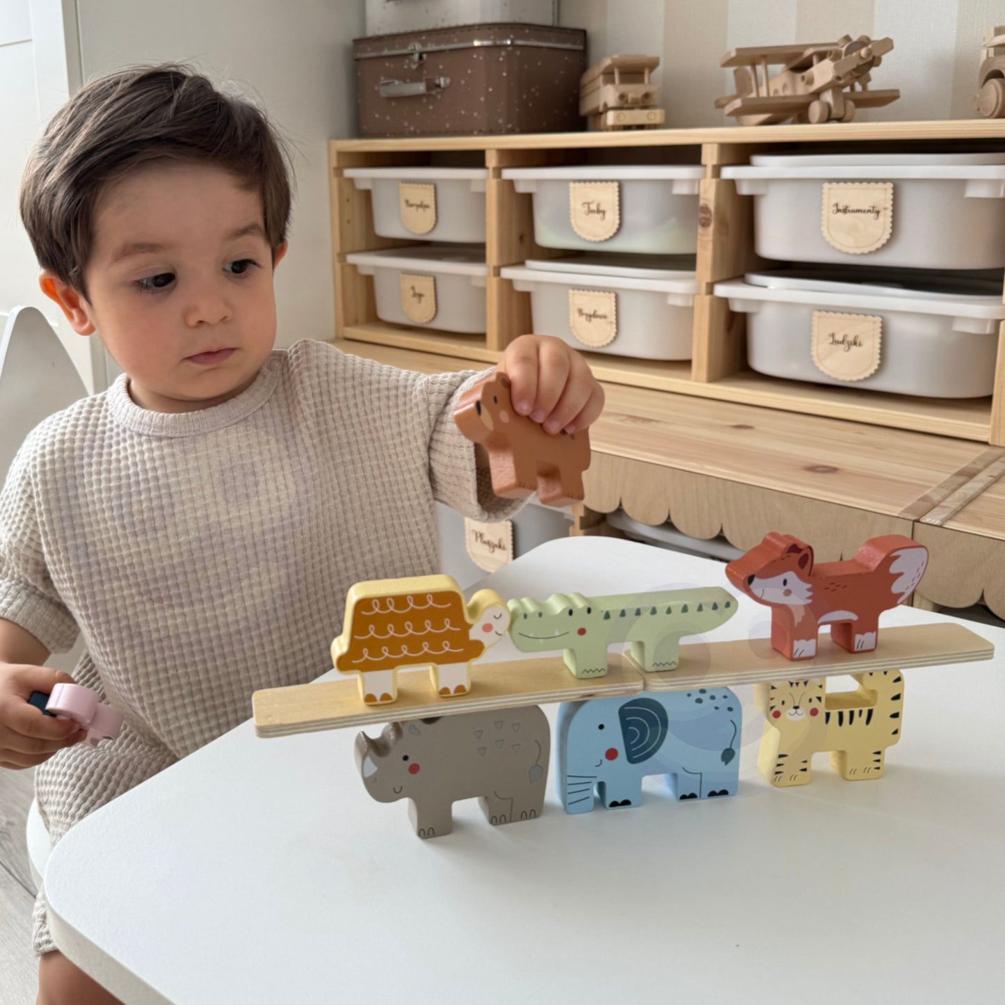 TOOKY TOY Medinės kaladėlės Gyvūnų bokšto statyba (Montessori), 13 dalių – vaizdas 2